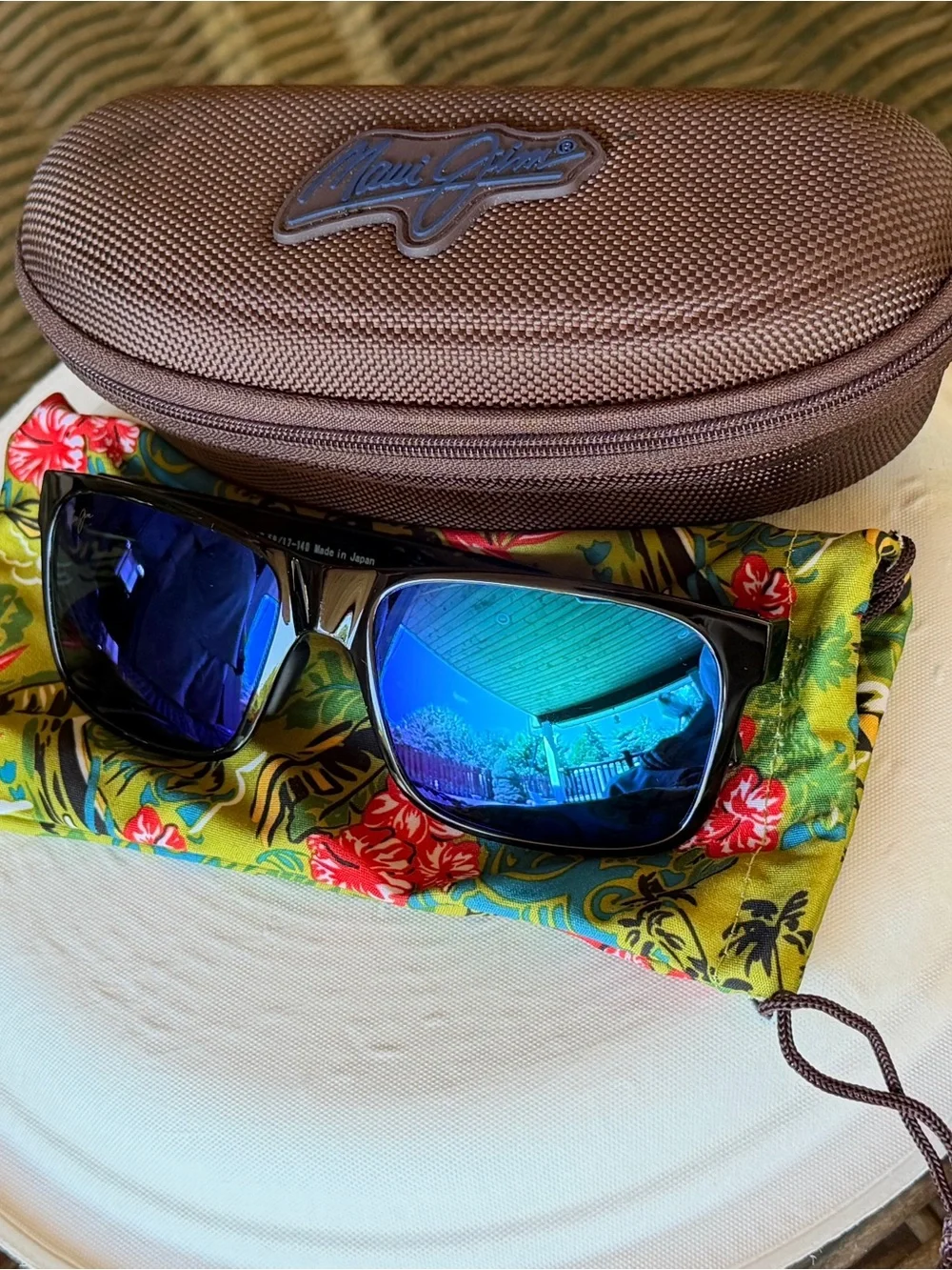 Maui Jim Black Frame Sunglasses with Blue Mirrored Lenses